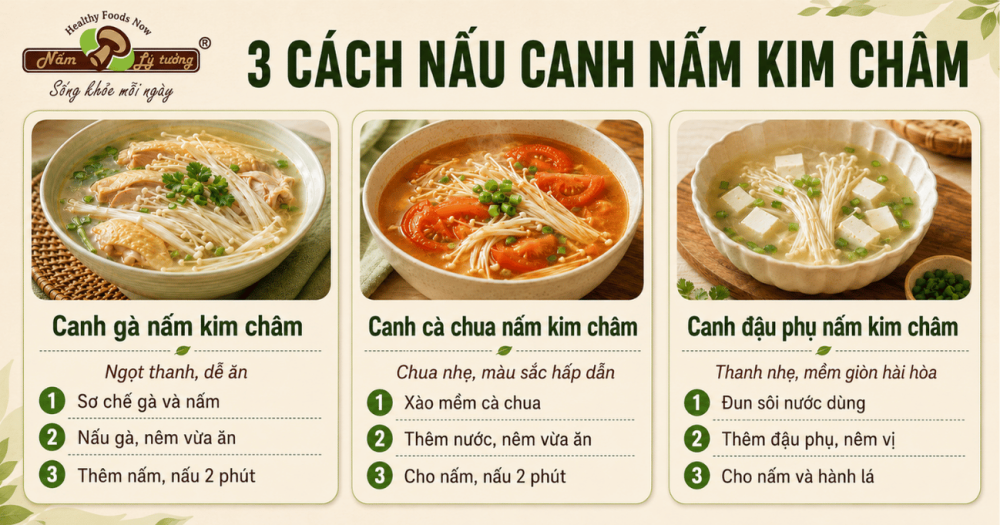 3 cách nấu canh nấm kim châm cực kì đơn giản