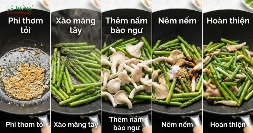 Các bước chế biến món nấm sò xào măng tây