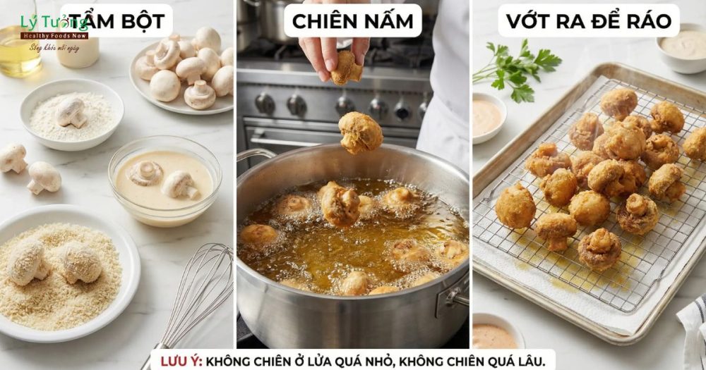 Các bước chiến nấm giúp nấm vàng giòn