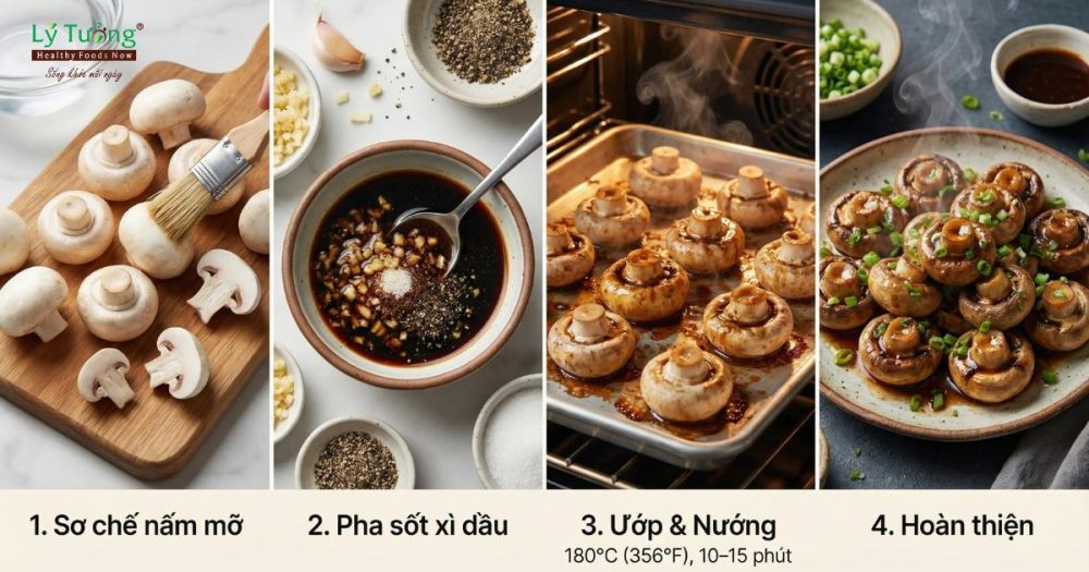 Quy trình nướng nấm mỡ giúp nấm giữ trọn dinh dưỡng