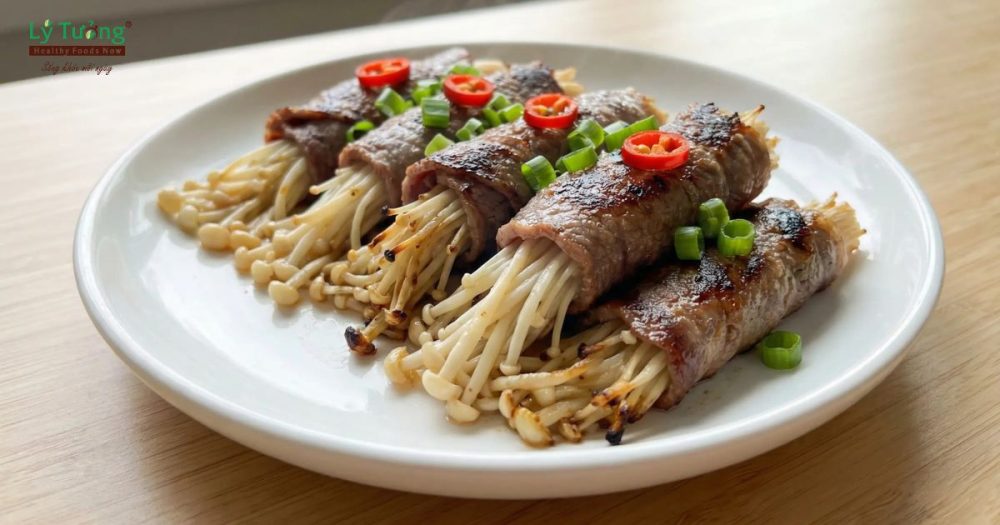 Thịt bò cuộn nấm kim châm