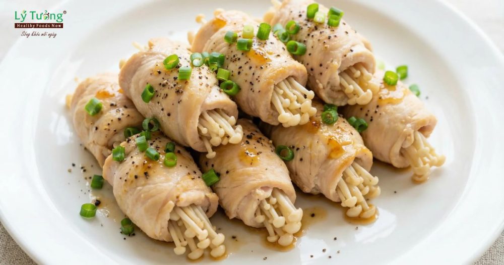 Ức gà cuộn nấm kim châm