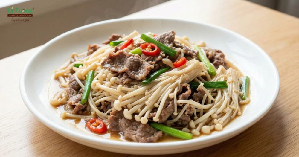 Nấm kim châm xào thịt bò