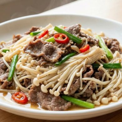 Nấm kim châm xào thịt bò