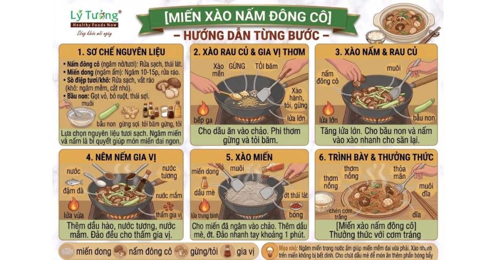 Các bước thực hiện món miến xào nấm đông cô thơm ngon tại nhà