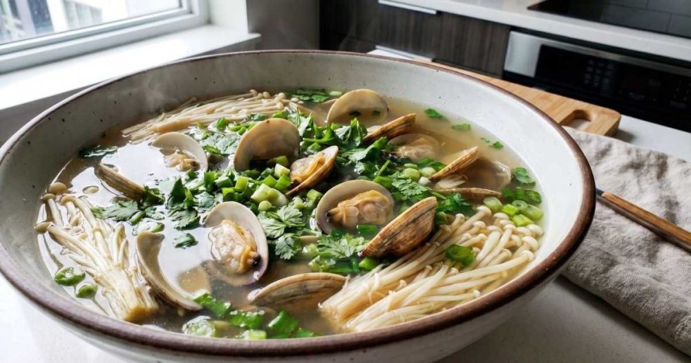 Canh ngao nấu nấm kim châm