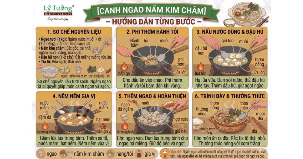 Hướng dẫn làm món canh ngao nấm kim châm