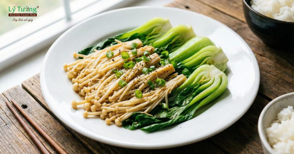 Nấm kim châm xào rau cải