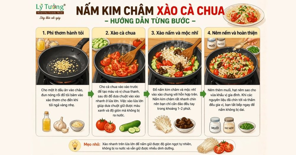 Các bước thực hiện món nấm kim châm xào đơn giản tại nhà
