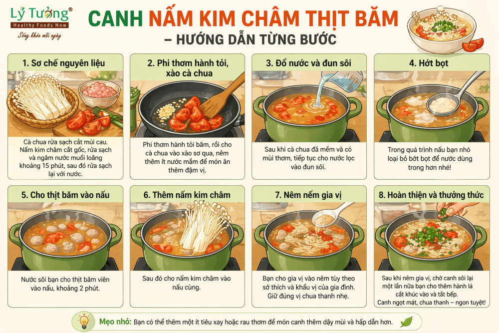 Hướng dẫn cách làm canh nấm kim châm