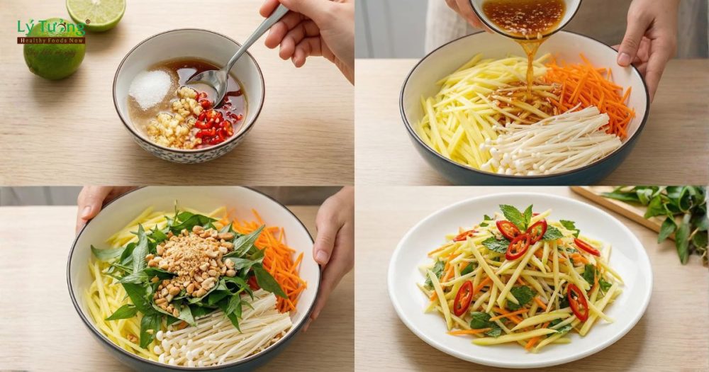 Các bước làm gỏi xoài nấm kim châm