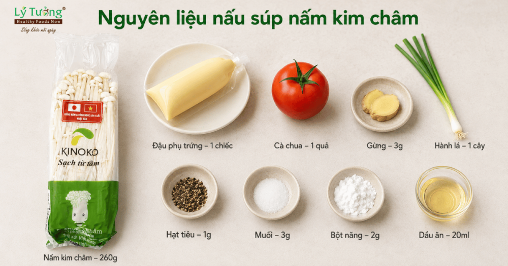 Nguyên liệu nấu món súp nấm kim châm