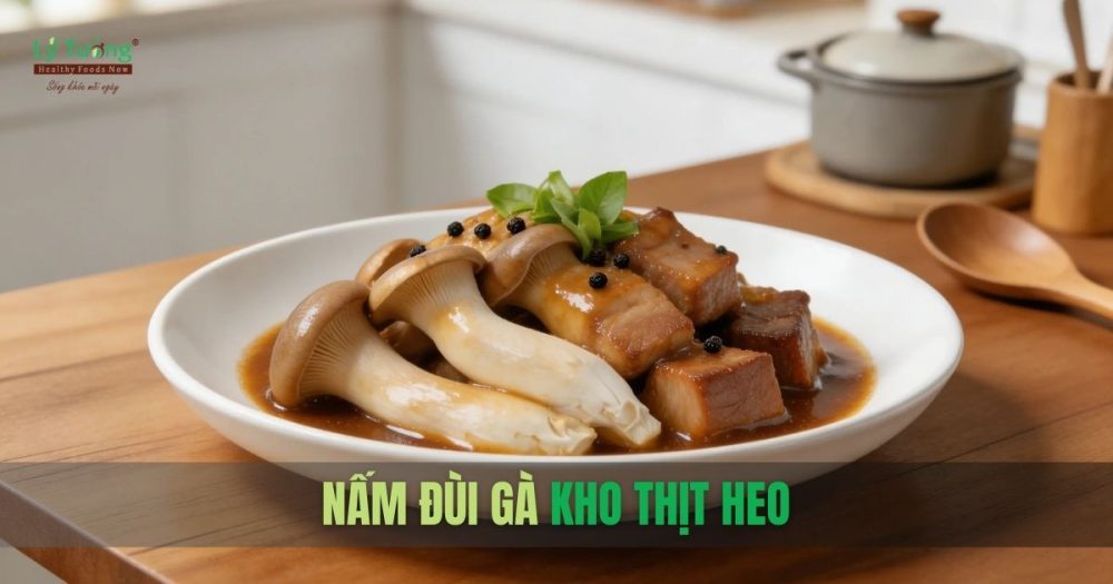 Nấm đùi gà kho thịt heo
