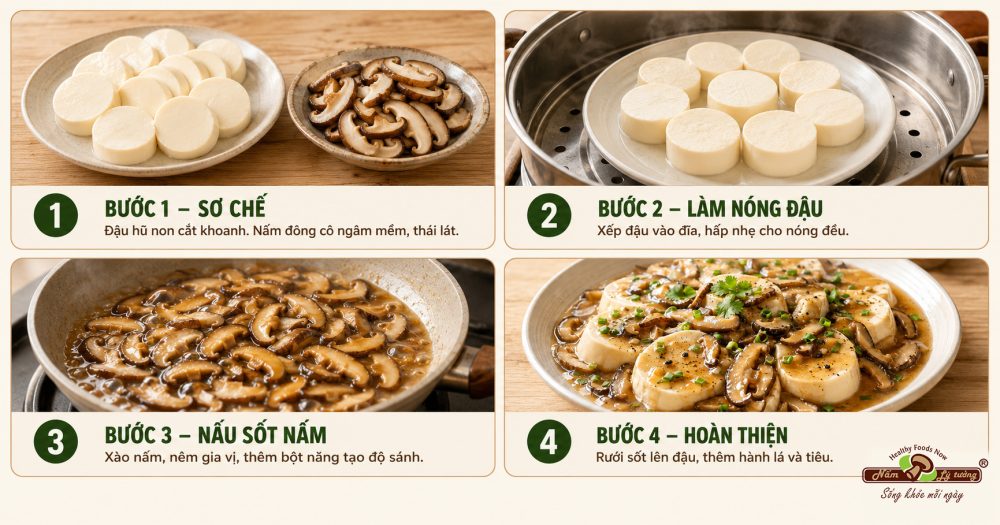Cách làm món Đậu hũ non sốt nấm mềm béo thơm nức