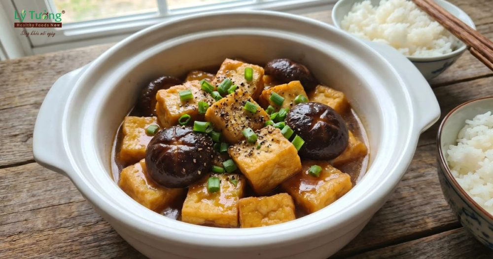 đậu phụ kho nấm đông cô