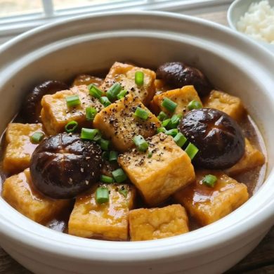 đậu phụ kho nấm đông cô