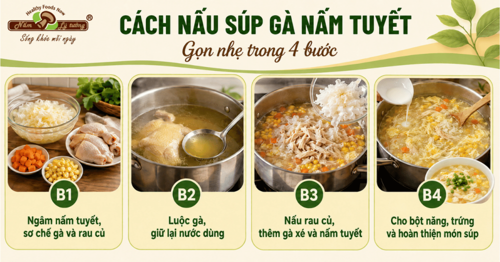 Cách nấu súp gà nấm Tuyết