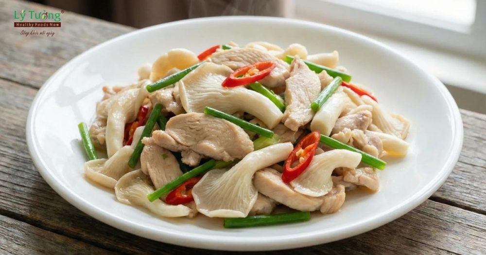 Nấm sò xào thịt gà