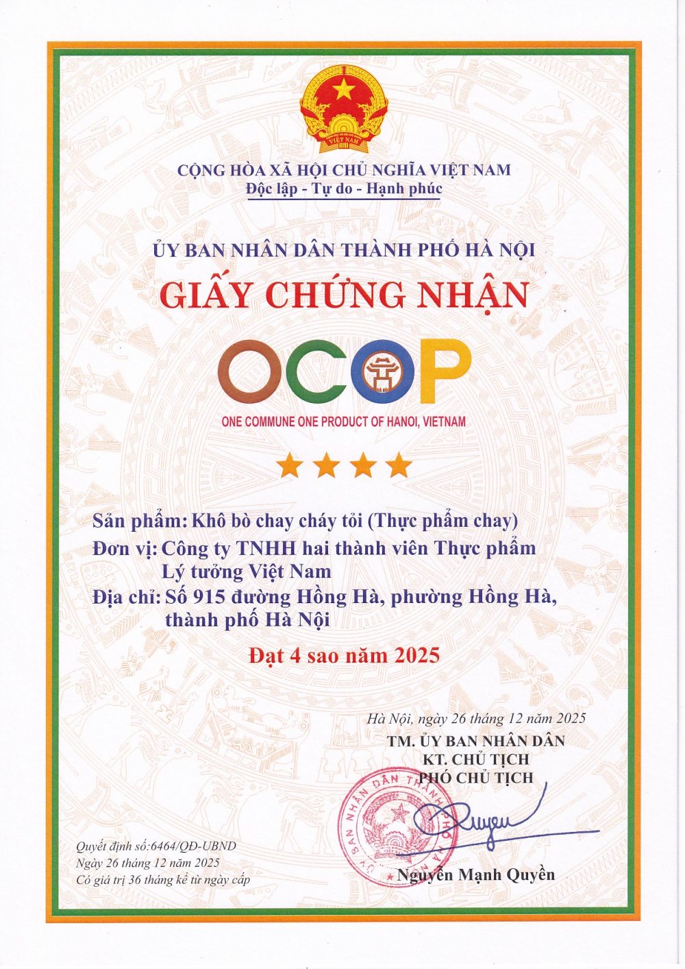 Chứng nhận OCOP - Khô bò chay cháy tỏi