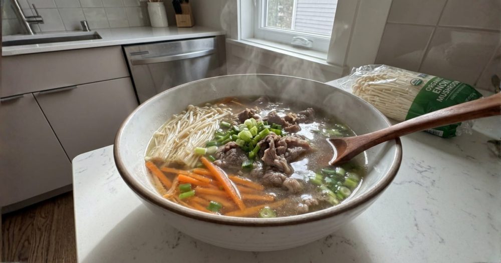 Canh Nấm Kim Châm Thịt Bò