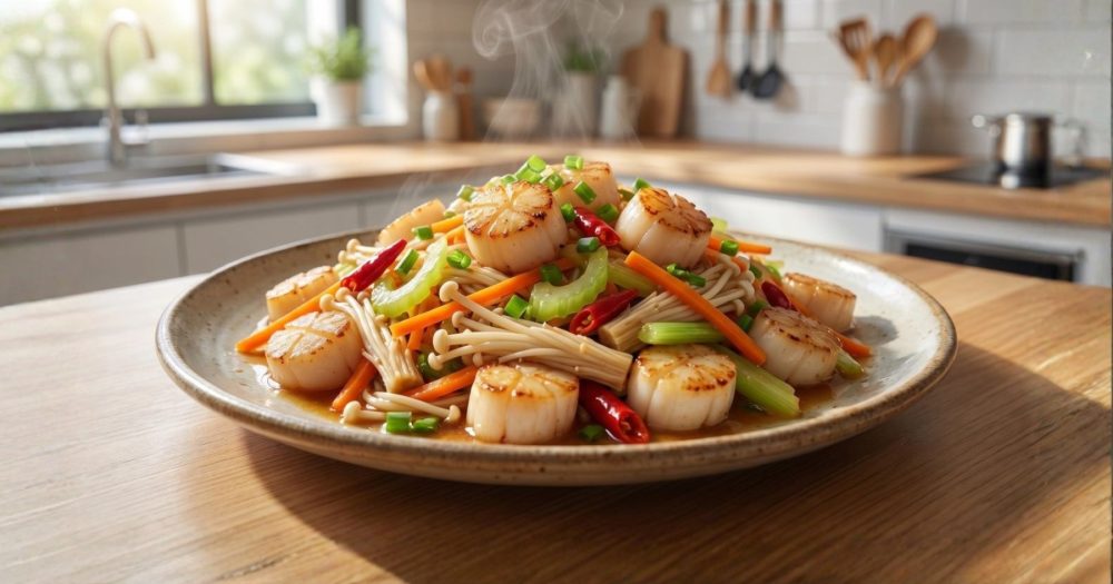 Cồi Sò Điệp Xào Nấm Kim Châm