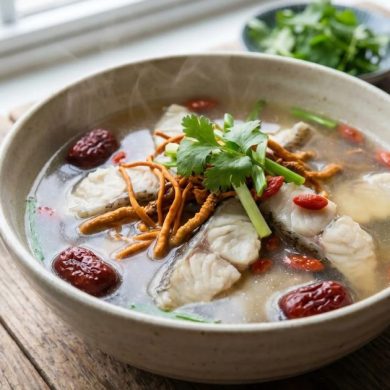 ng trùng hạ thảo nấu với cá nước ngọt