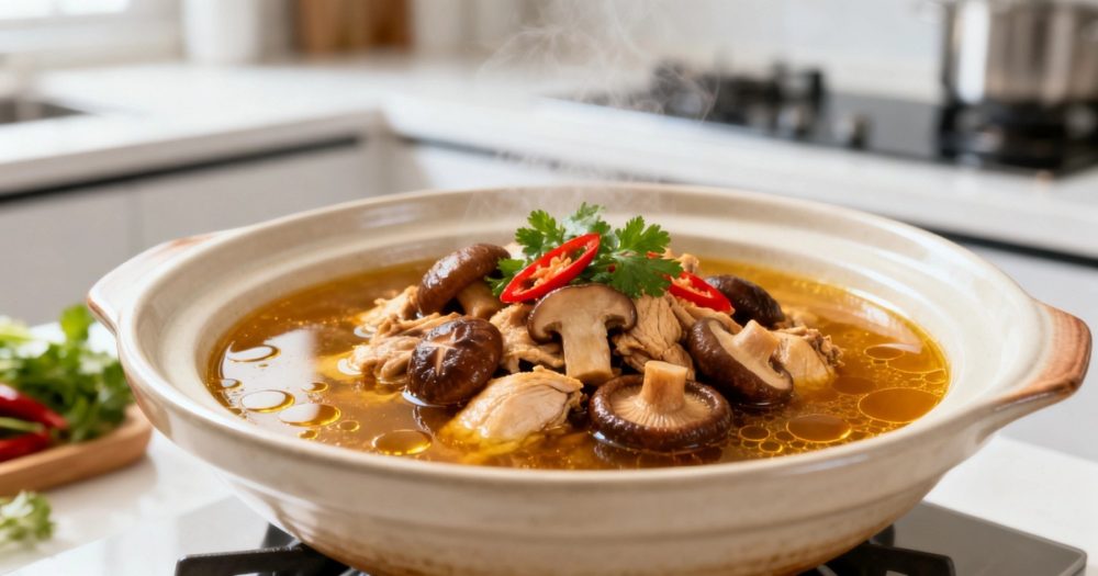 Gà tiềm nấm đông cô