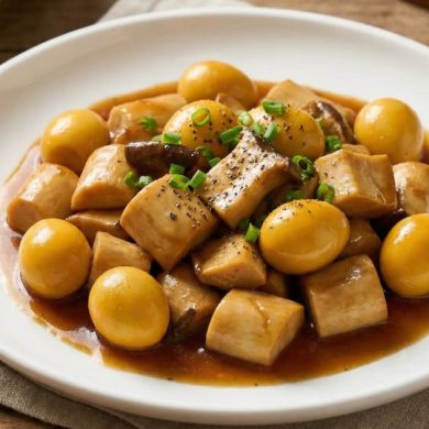 Nấm đùi gà kho trứng cút