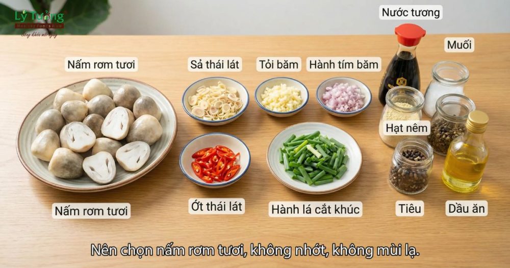 Nguyên liệu món nấm rơm xào xả ớt