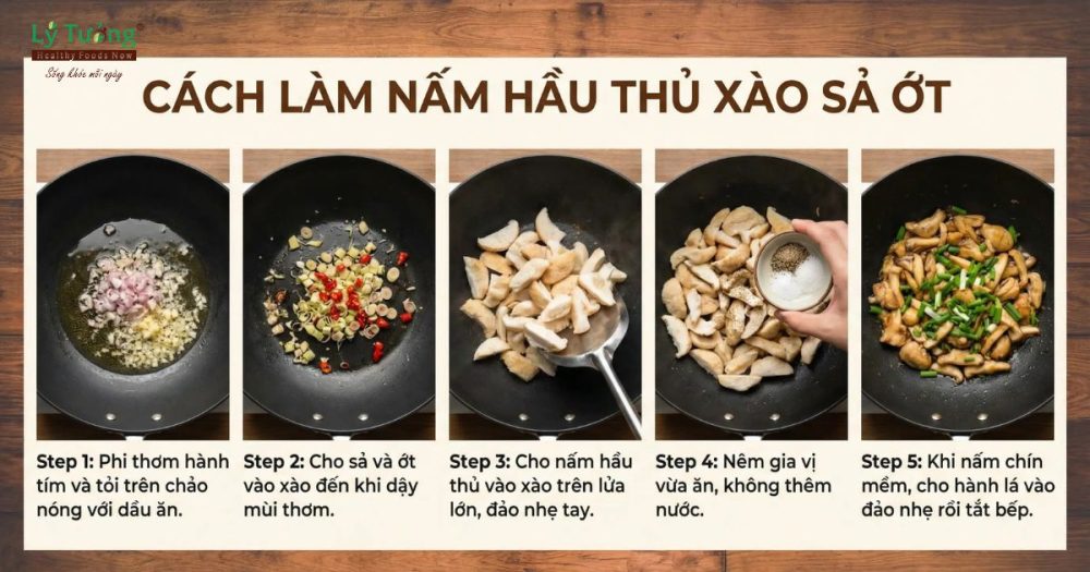 cách làm nấm hầu thủ xào sả ớt