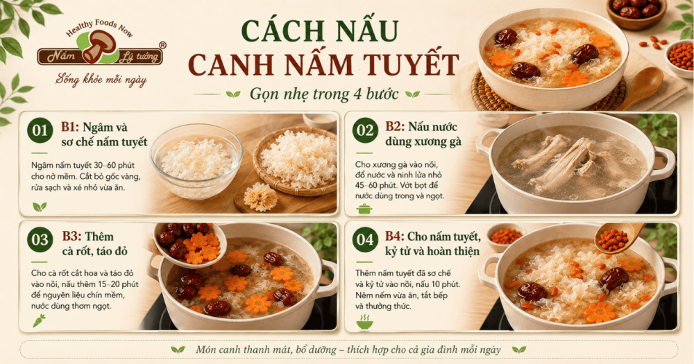 Cách nấu canh nấm Tuyết cực dễ dàng