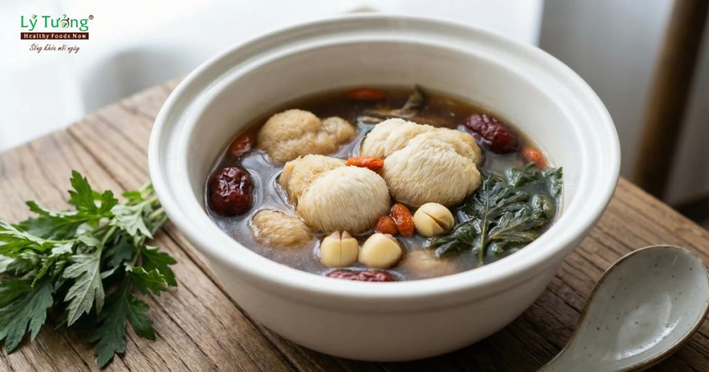 Nấm hầu thủ hầm thuốc bắc, ngải cứu