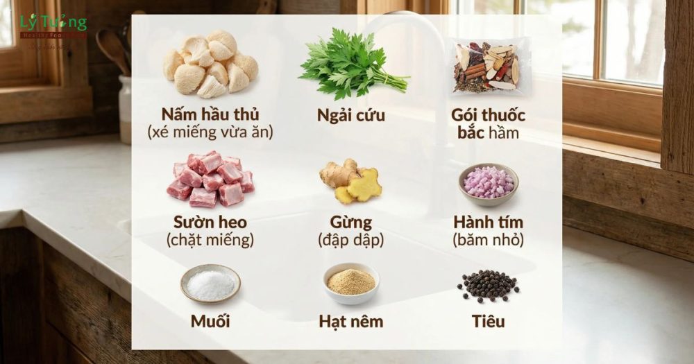 Nguyên liệu nấm hầu thủ hầm thuốc bắc, ngải cứu