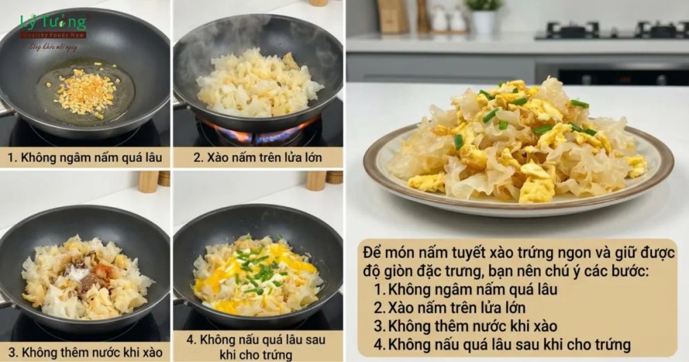 Chế biến nấm tuyết cùng trứng