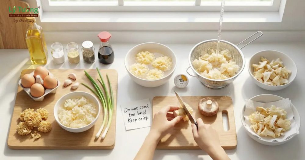 Chuẩn bị nguyên liệu và sơ chế nấm tuyết