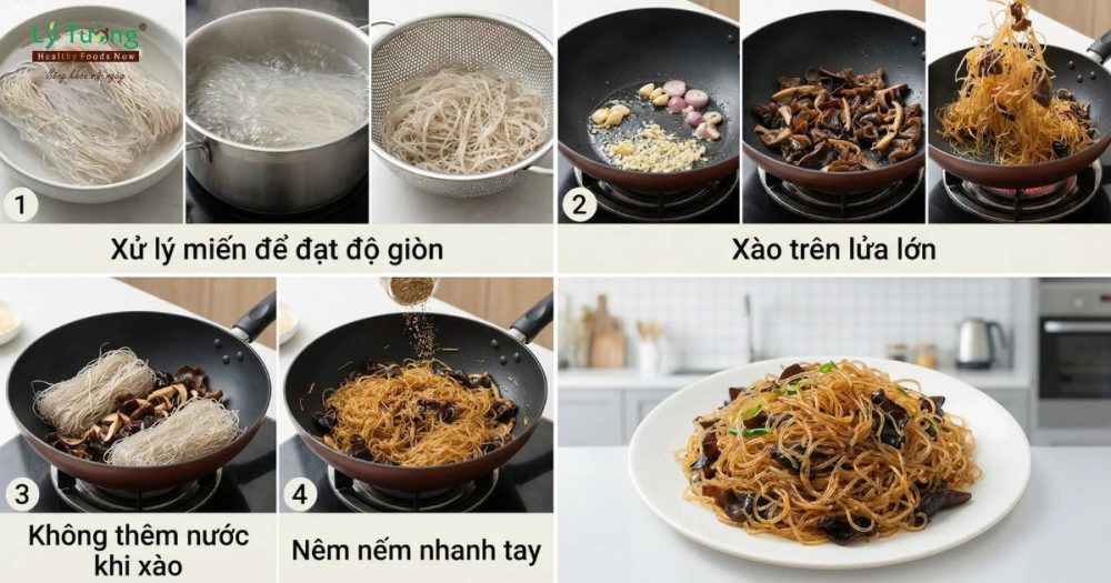 Các bước thực hiện món miến xào mộc nhĩ giòn