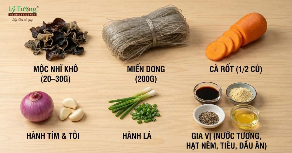 Các nguyên liệu cần chuẩn bị miến xào mộc nhĩ
