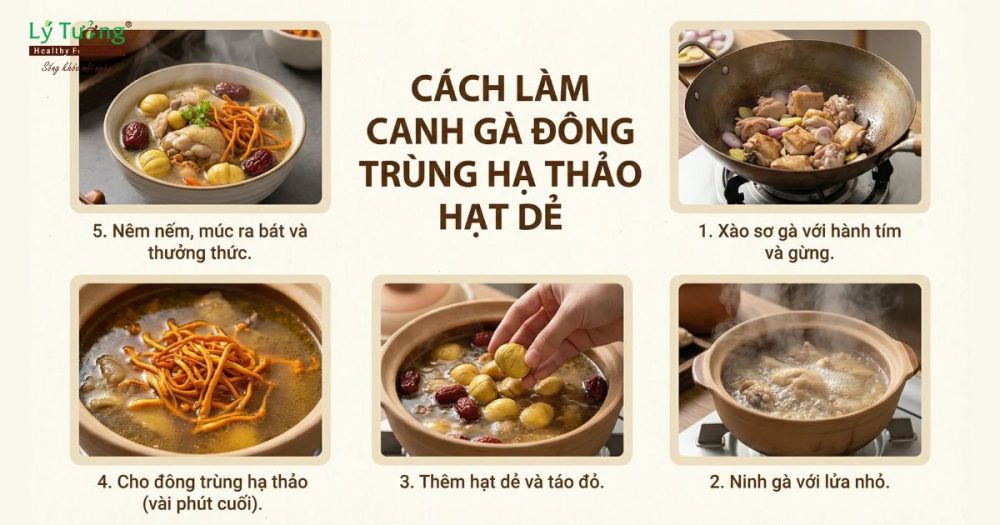 Cách làm canh gà đông trùng hạ thảo hạt dẻ