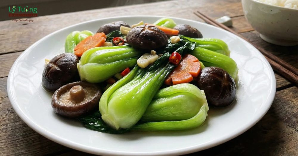 cải ngọt xào nấm hương