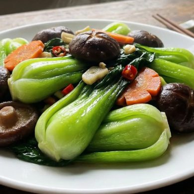 cải ngọt xào nấm hương