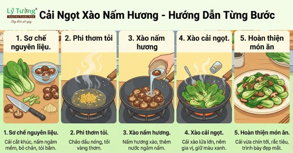 Hoàn thiện món cải ngọt xào nấm hương chỉ cần 5 bước đơn giản