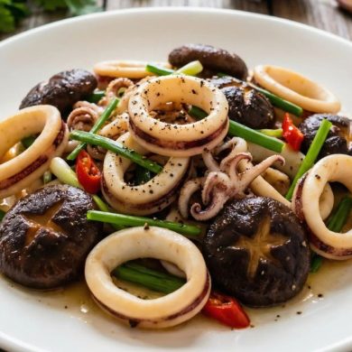 Mực xào nấm hương