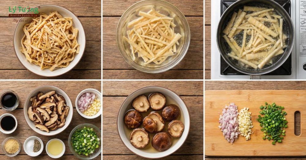 Các nguyên liệu cần món nấm hương xào măng