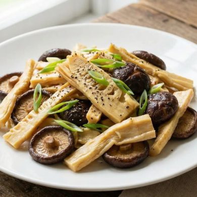 Măng khô xào nấm hương