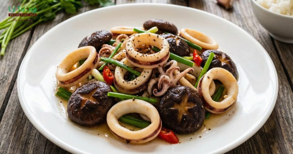 Mực xào nấm hương