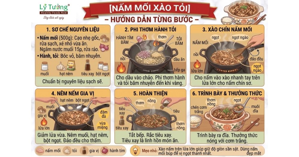 Các bước thực hiện món nấm mối xào tỏi thơm nồng nàn