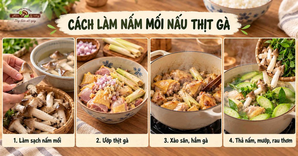 Cách làm món nấm mối nấu thịt gà