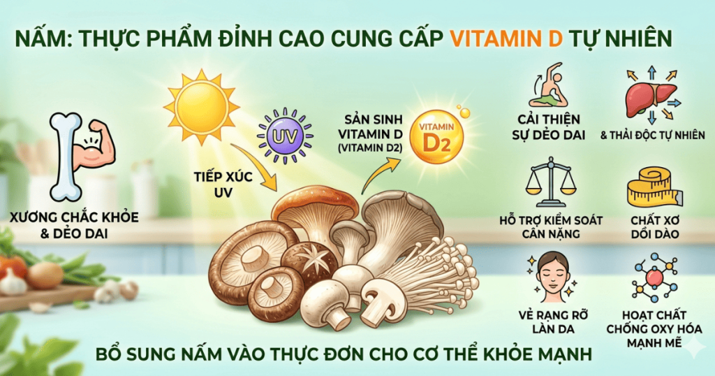 Nấm cũng bổ sung vitamin D