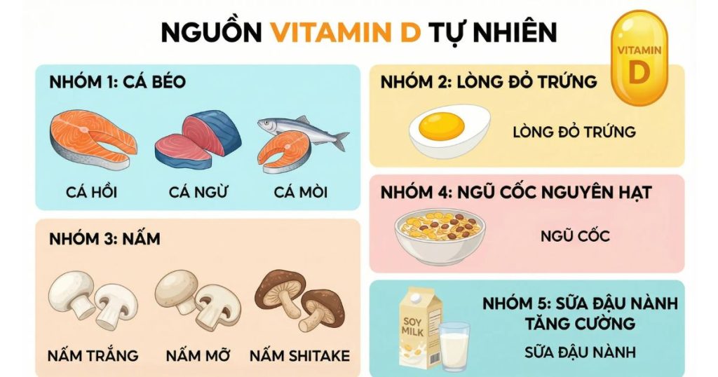 Nguồn thực phẩm dồi dào Vitamin D tự nhiên