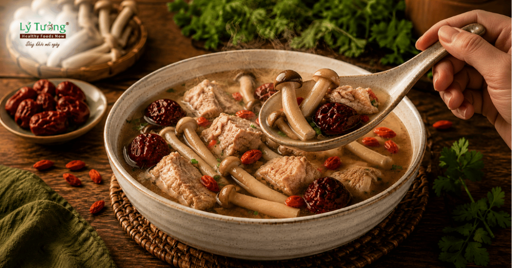 Canh nấm lộc nhung táo đỏ